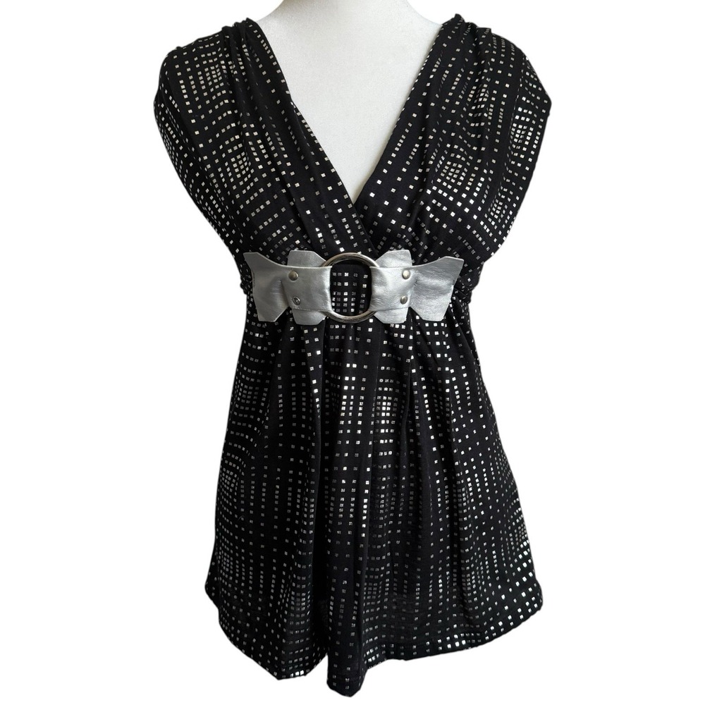 Y2K Wet Seal Babydoll Belted Top Size XS/S Fairy Mall Grunge Cyber Metallic USA